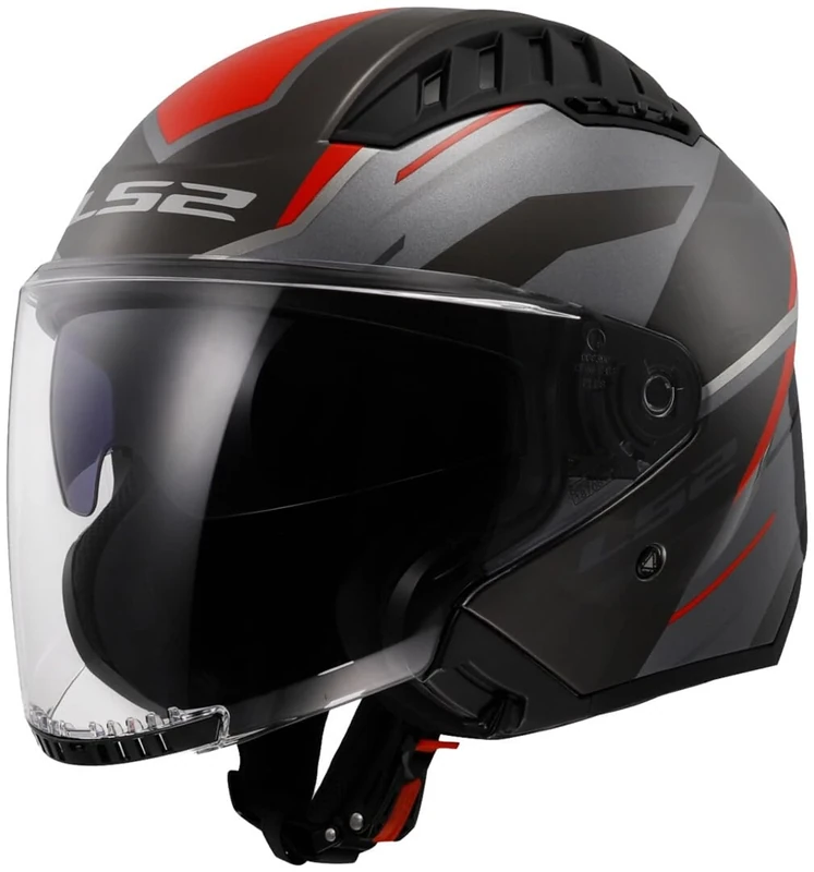 LS2, Jet Motorcycle Helmet Copter II Diston Gloss Grey Red, XXL