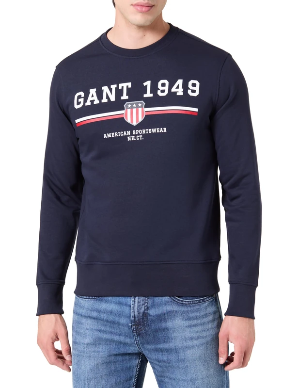 GANT Men's Graphic C-Neck Sweat Sweatshirt, Evening Blue, M - Image 1