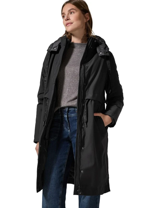 Cecil Women's B101059 2-in-1 Trench Coat, Black, XL