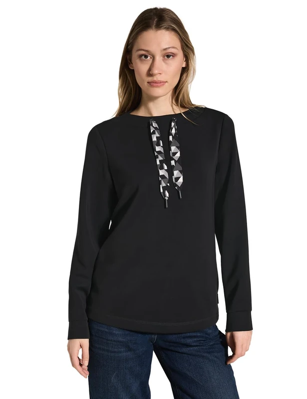 Cecil Women's B303038 TOS Modal Sweatshirt with Printed Strings, Black, M