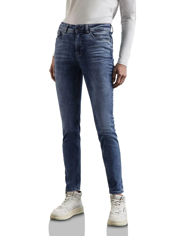 Street One Women's A378448 Style Denim-York,Slimfit,hw,slimleg,Medium Blue, Authentic Mid Indigo, 30W x 30L