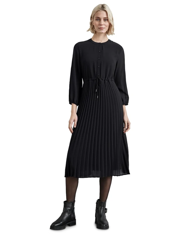 Street One Women's A144281 Party Pleated Dress midi Solid, Black, 10