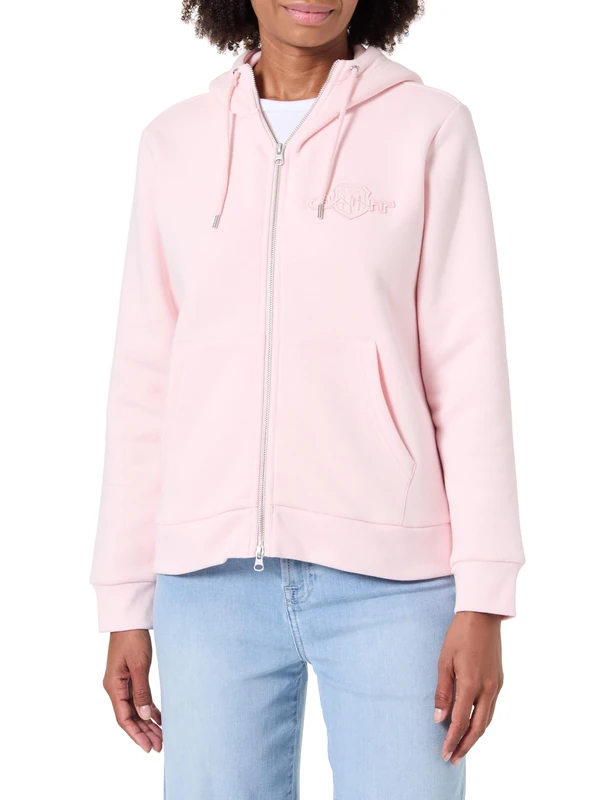 GANT Women's Reg Tonal Shield Zip Hoodie Hooded Sweatshirt, Salmon, XS