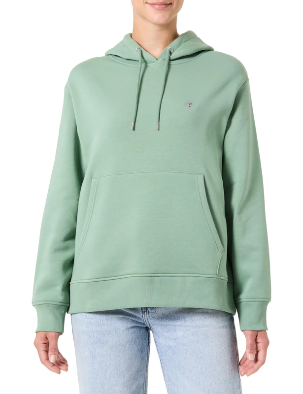 GANT Women's Rel Shield Hoodie, Kalamata Green, XL