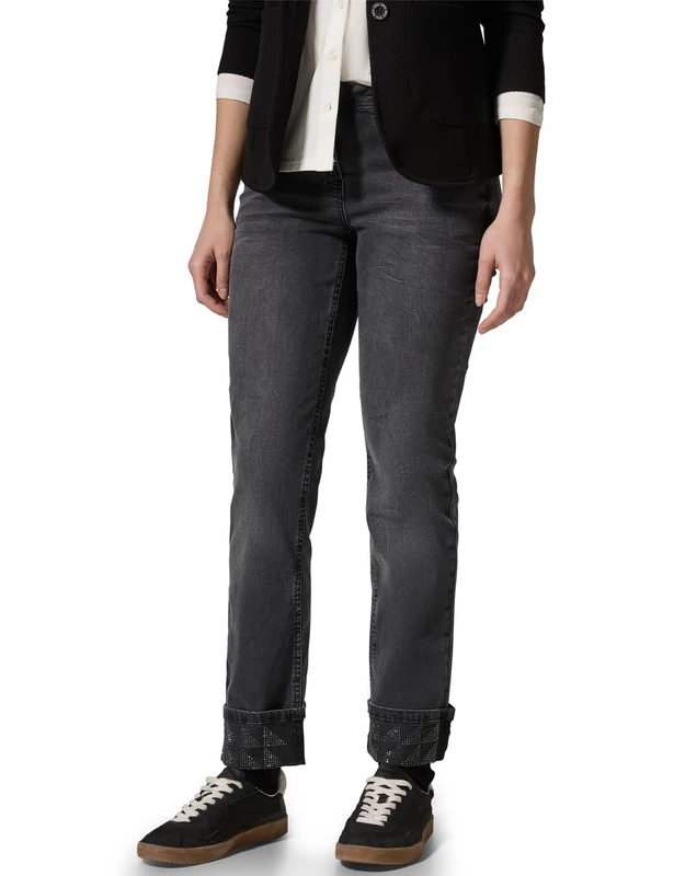 Cecil Women's B378389 Style Scarlett Straight Turn Up, Black Washed, 28W x 30L