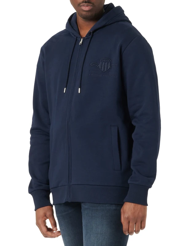 GANT REG Tonal Shield Full Zip Hoodie, Evening Blue, XXL