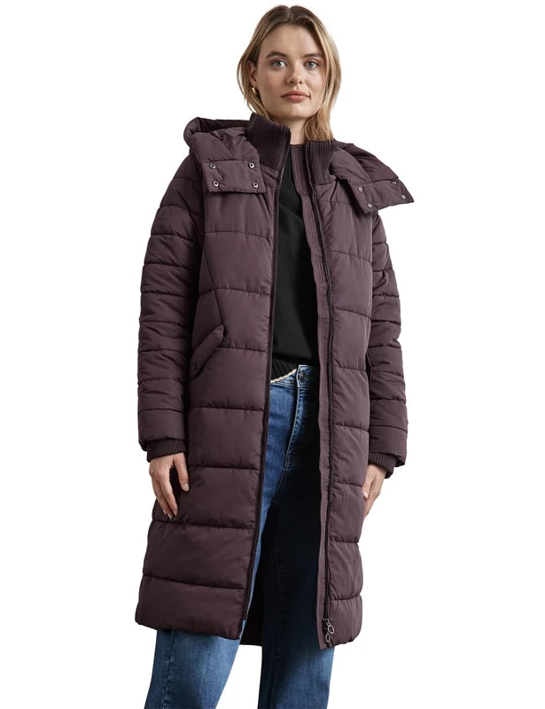 Street One Women's A201975 Long Padded Jacket, Berry Brown, 14