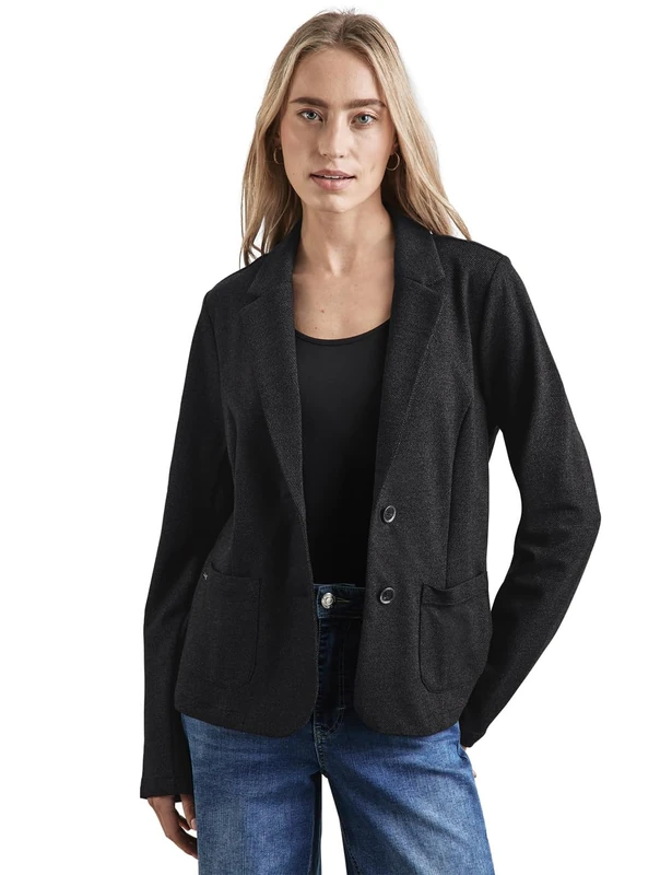 Street One Women's A212373 Short Blazer Diagonal Melange Set, Black, 10