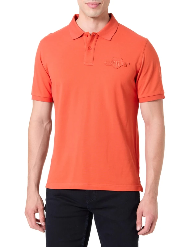 GANT Men's Reg Tonal Shield SS Polo Shirt, Deep Orange, M - Image 1