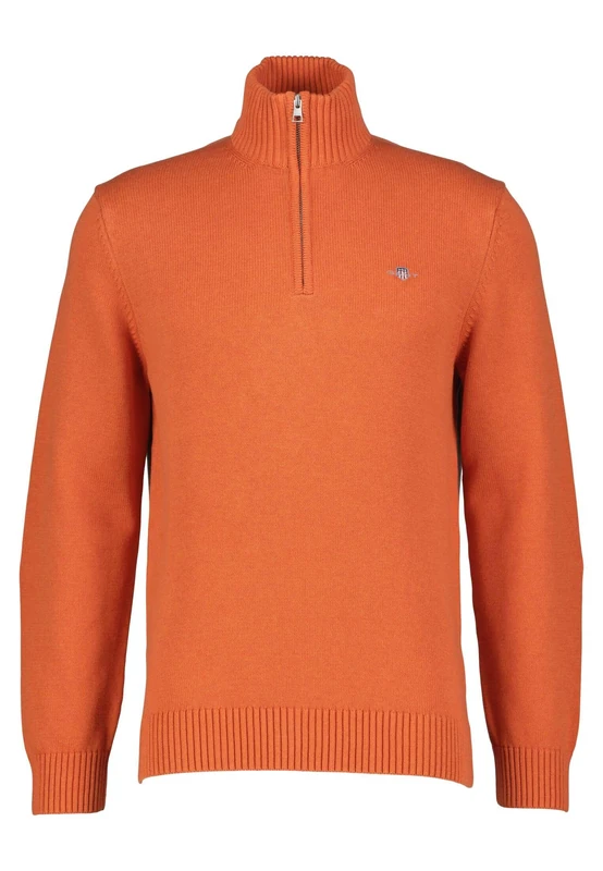 GANT Men's Casual Cotton Half Zip Pullover, Pumpkin Orange Melange, L