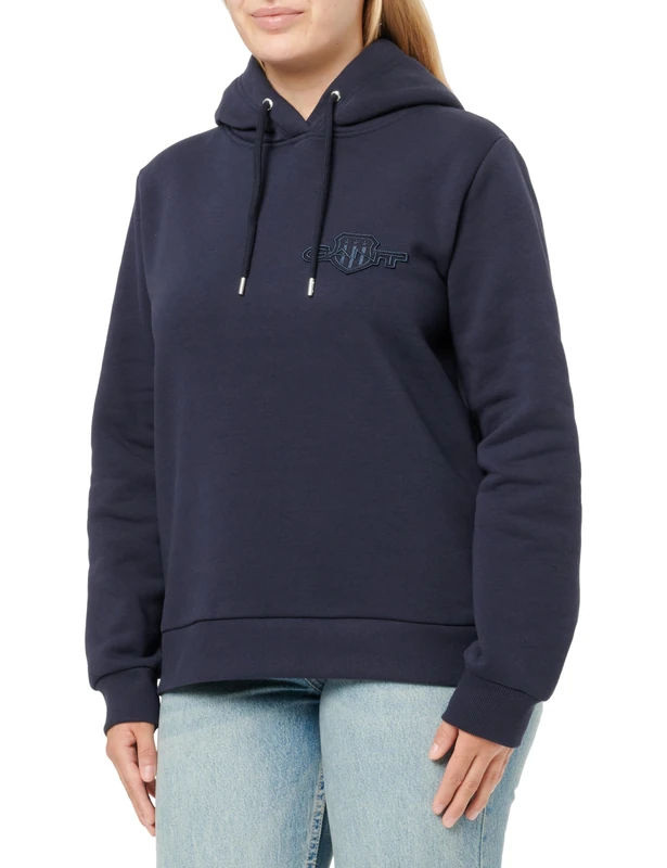 GANT Women's Reg Tonal Shield Hoodie Hooded Sweatshirt, Evening Blue, L