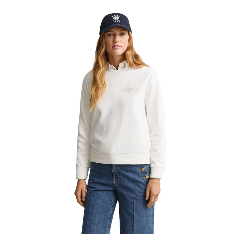 GANT Women's Reg Tonal Shield C-Neck Sweat Sweatshirt, Eggshell, S