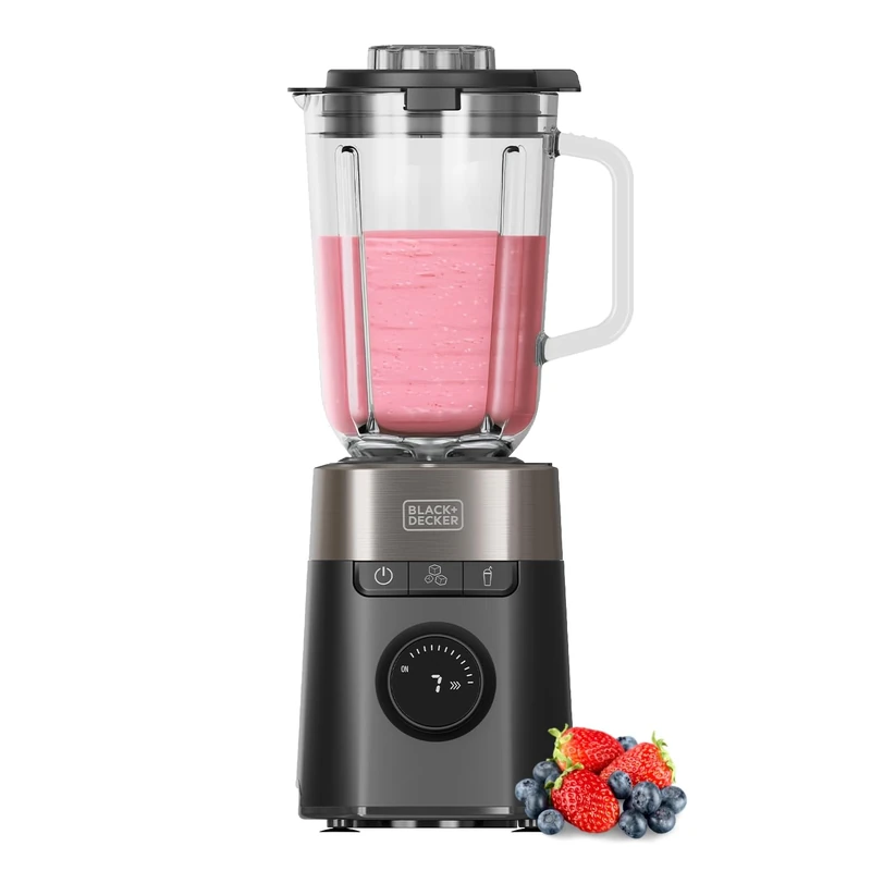 Black+Decker - Blender BXJB1201E 2200W | 2.2L Glass Jug | 8 Speeds | 6 Stainless Steel Blades | Pulse Function | Smoothie and Crushed Ice | LED Display | Security System