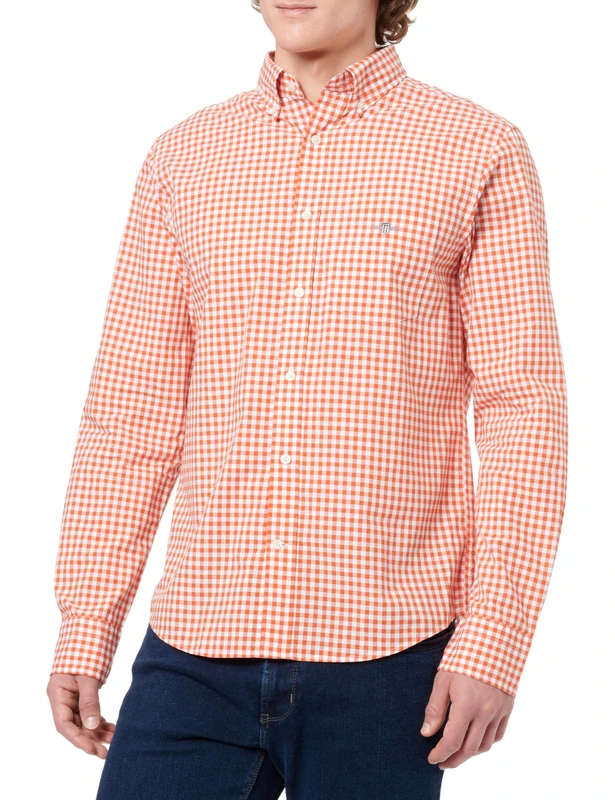 GANT Men's Reg Classic Poplin Gingham Shirt, Deep Orange, 3XL