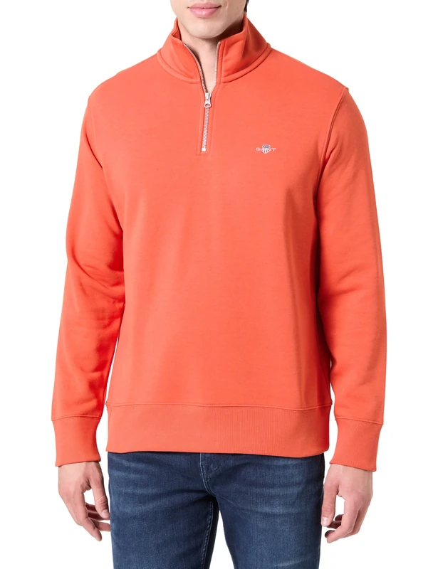 GANT Men's Reg Shield Half Zip Sweat Sweatshirt, Deep Orange, M