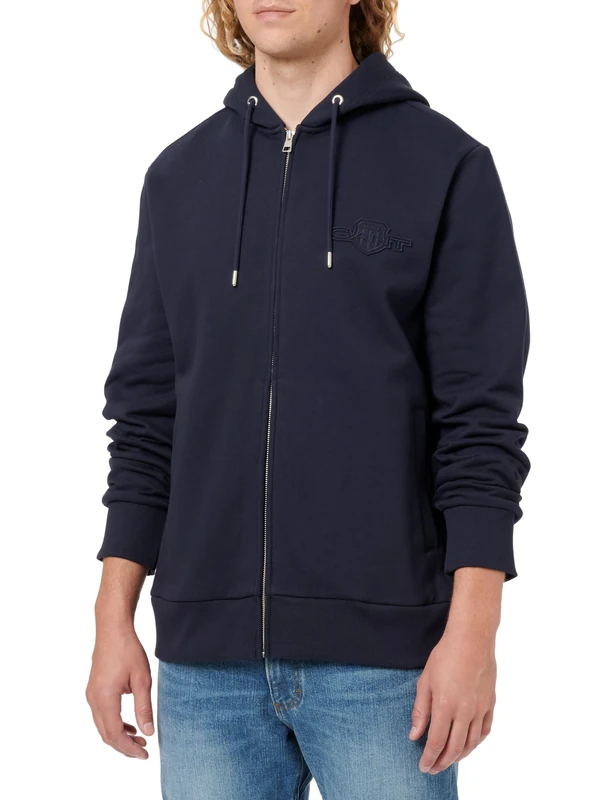 GANT Men's Reg Tonal Shield Full Zip Hoodie Hooded Sweatshirt, Evening Blue, 5XL