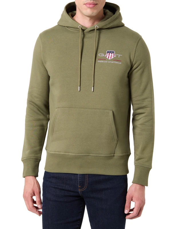 GANT Men's Reg Medium Archive Shield Hoodie, Green (moss green), S