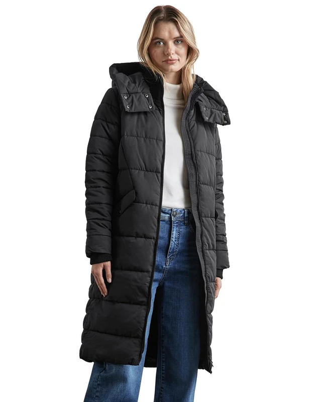 Street One Women's Lined Long Jacket, black, 12