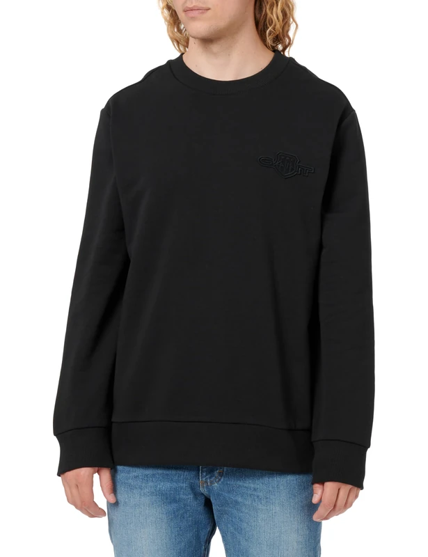 GANT Men's Reg Tonal Shield C-Neck Sweat Sweatshirt, Black, XXL