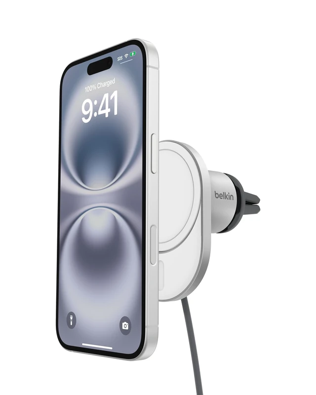 Belkin BoostCharge Pro Magnetic Wireless Car Charger with Qi2 15W, MagSafe-compatible magnetic car vent phone mount for iPhone 17, Air, 16 Series, Pixelsnap, 1.5m USB-C to USB-C cable included - Grey