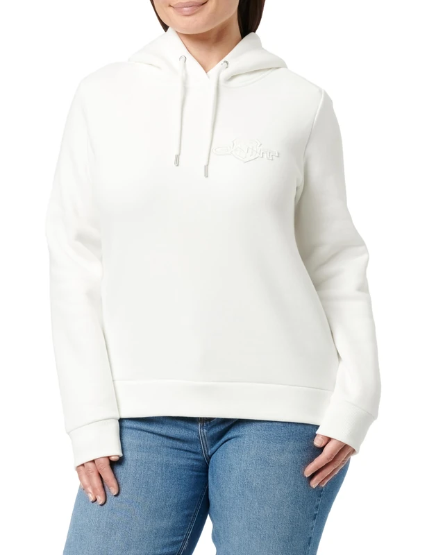 GANT Women's Reg Tonal Shield Hoodie Hooded Sweatshirt, Eggshell, L