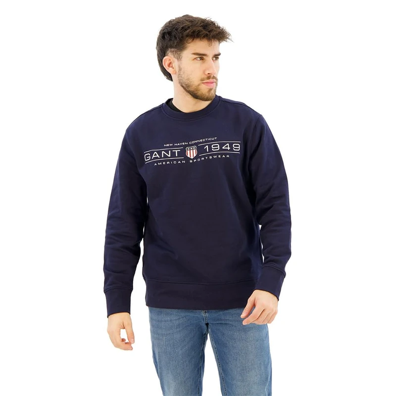 GANT Men's Graphic C-Neck Sweat Sweatshirt, Evening Blue, L