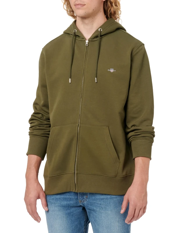 GANT Men's Reg Shield Full Zip Hoodie Hooded Sweatshirt, Green (Moss Green), 4XL
