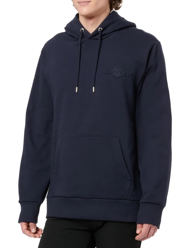 GANT Men's Reg Tonal Shield Hoodie Hooded Sweatshirt, Evening Blue, M