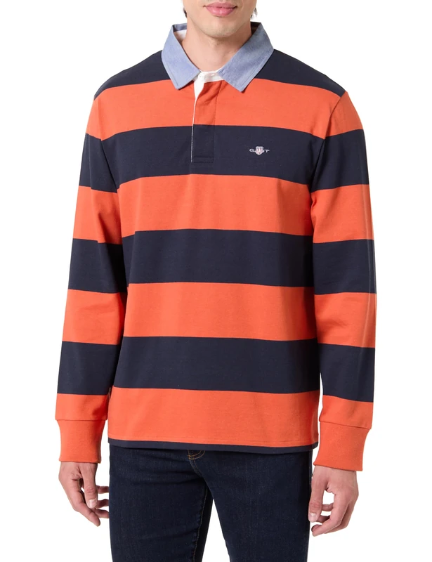 GANT Men's Reg Chambray Stripe Heavy Rugger T-Shirt, Deep Orange, M