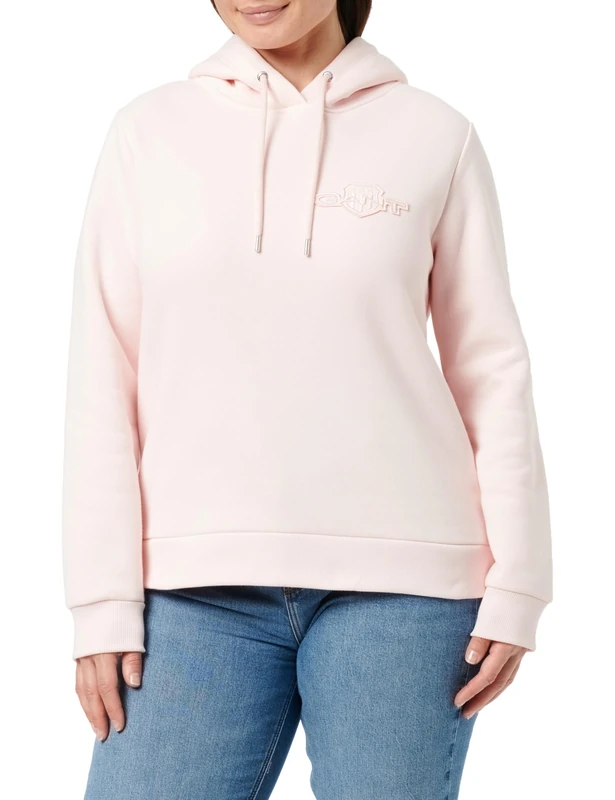 GANT Women's Reg Tonal Shield Hoodie Hooded Sweatshirt, Salmon, M