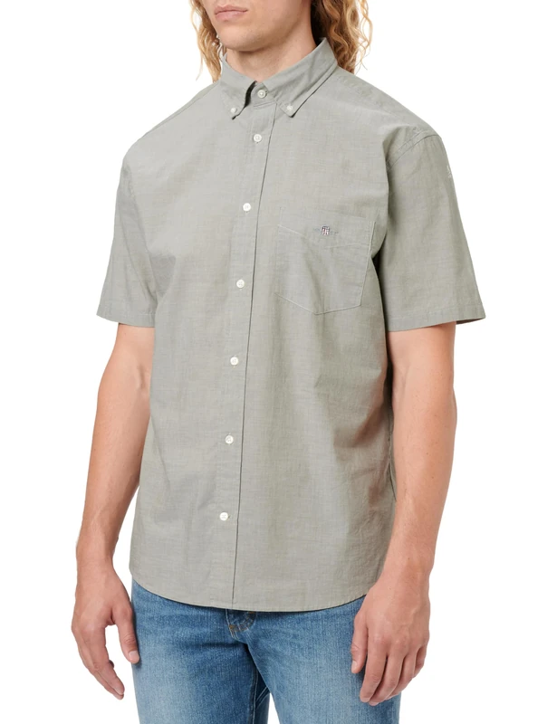 GANT Men's Reg Classic Poplin SS Shirt, Green (Moss Green), 3XL