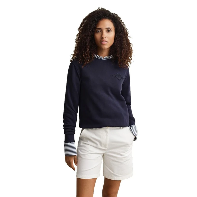 GANT Women's Reg Tonal Shield C-Neck Sweat Sweatshirt, Evening Blue, S