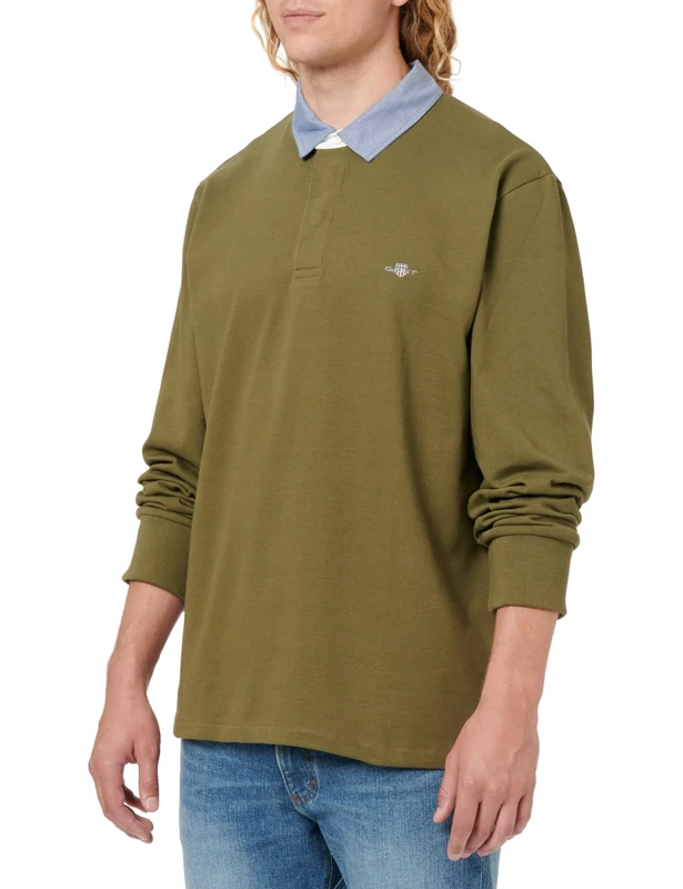 GANT Men's Reg Chambray Heavy Rugger T-Shirt, Green (Moss Green), M