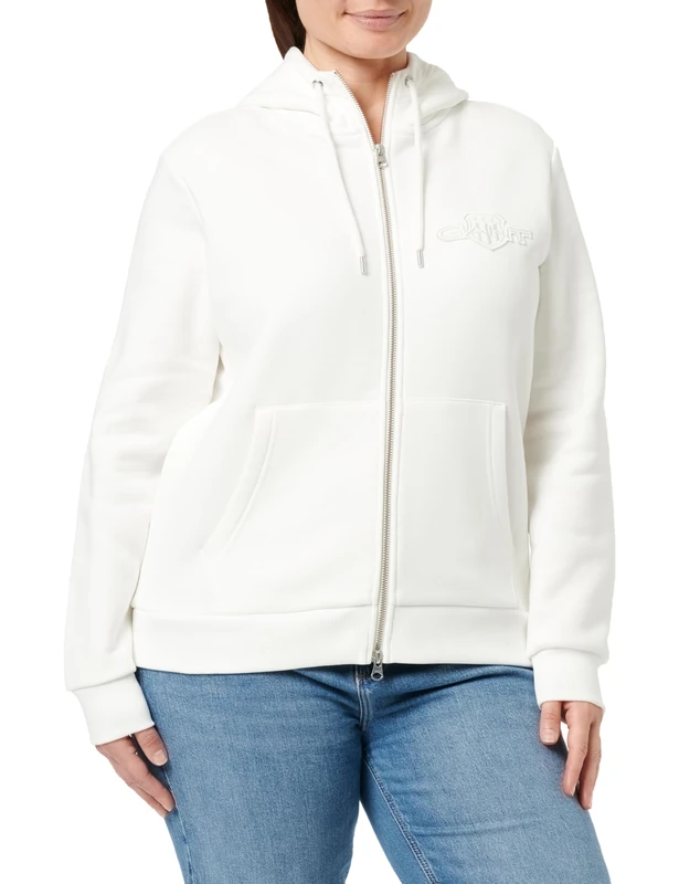 GANT Women's Reg Tonal Shield Zip Hoodie Hooded Sweatshirt, Eggshell, M