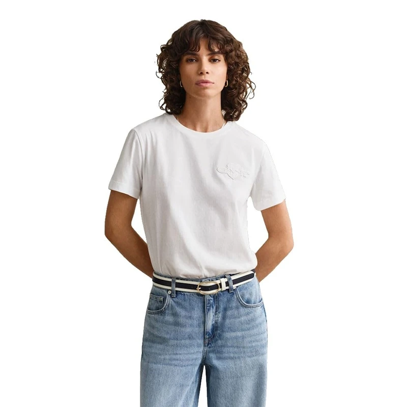 GANT Women's Reg Tonal Shield Ss T-Shirt, White, XL