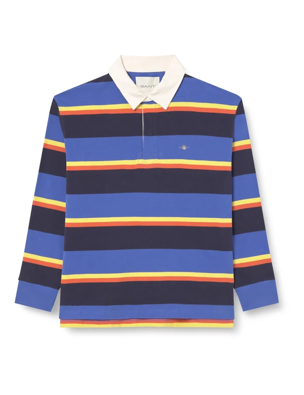 GANT Men's Multistriped Heavy Rugger Polo Shirt, Rich Blue, XXL