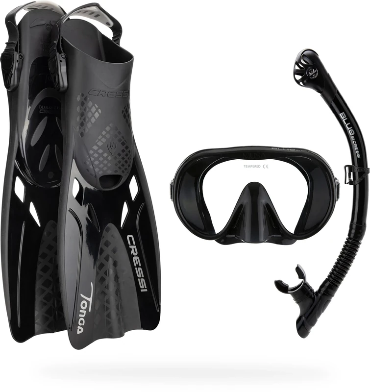 CRESSI Musa Explorer Set Black S/M – Mask Set, Fin, Snorkel for Adults, Black S/M