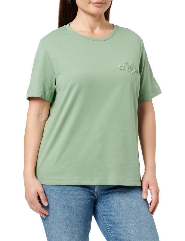 GANT Women's Reg Tonal Shield Ss T-Shirt, Kalamata Green, S