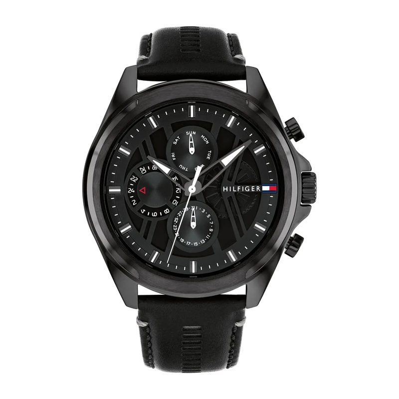 Tommy Hilfiger Analogue Multifunction Quartz Watch for Men with Black Leather Strap - 1710654