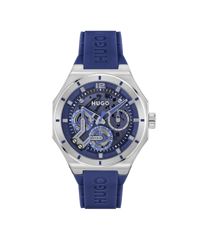 HUGO Analogue Multifunction Quartz Watch for Men #Grail Skeleton Collection with Blue Silicone Bracelet - 1530375
