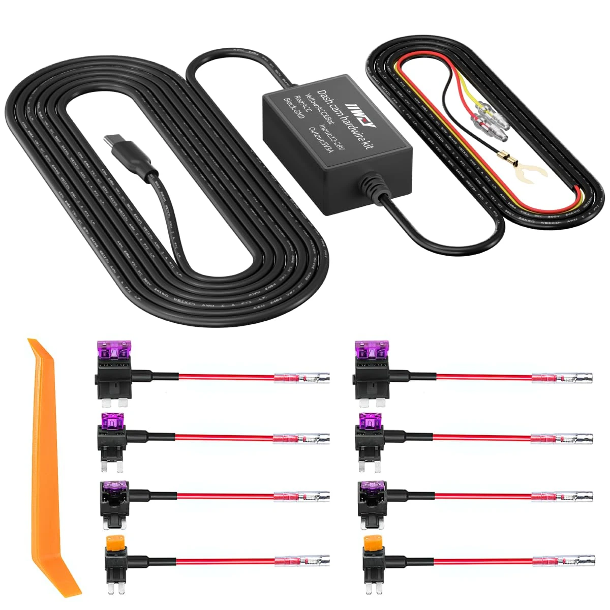Dash Cam Hard Wire Kit for IIWEY N5/N7/Q7 Model, 4 Meter Dashboard Camera Car Charger Cable Kit, 12V- 24V to 5V, Power Adapter with LP/Mini/ATO/Micro2 Fuse for Dash Cam