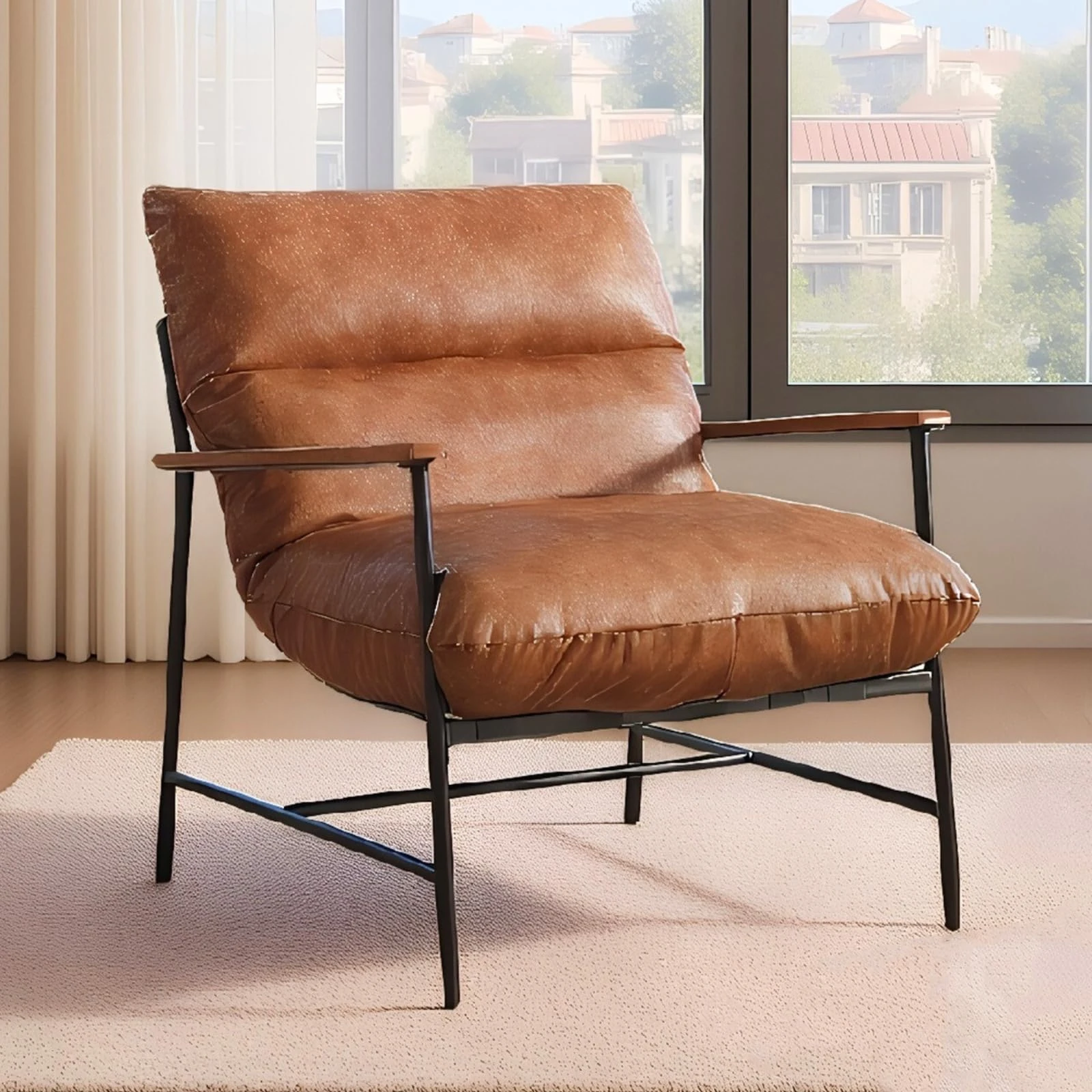 chairus Armchair for Living Room PU Leather Accent Chairs Upholstered Occasional Chairs Modern Leisure Chairs (Brown)