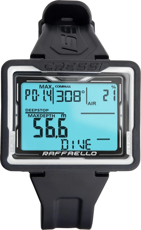 CRESSI Raffaello Diving Computer Black/White with Large Rectangular High Contrast Screen for Maximum Data Readability, One Size
