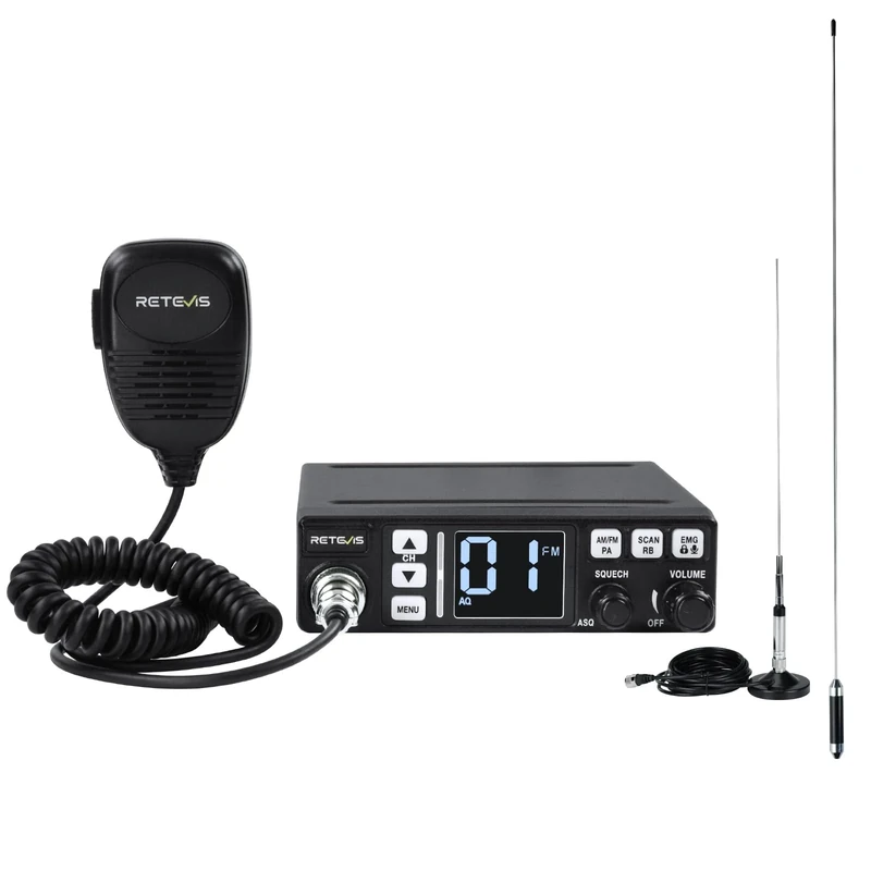 Retevis MB63 CB Radio Complete Kit, AM/FM with Antenna, Mobile Transceiver with ANL, PA Function, VOX, EMG CH9/19, for Off-Road and Self-Driving Tour Fleet(1Pcs, Black)
