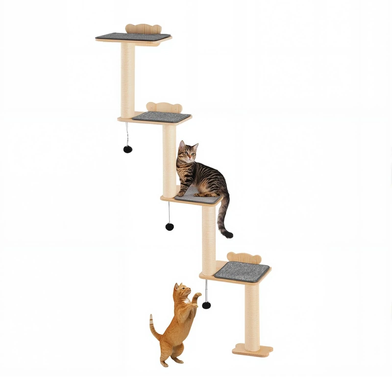 VEVOR 4 Tiers Cat Tree, Cat Wall Furniture Set with 4 Jumping Boards, Wall-Mounted Cats Floating Shelf up to 40 lbs, 12 mm Pine Wood Perch for Sleeping, Playing, and Climbing
