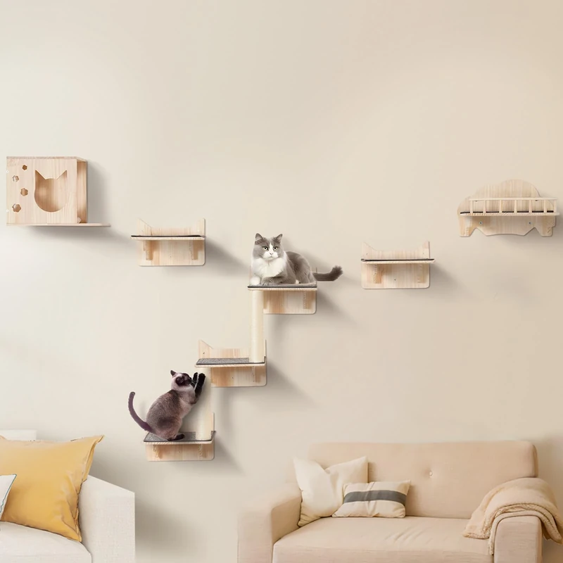 VEVOR Wall Mounted Cat Shelves and Perches with Jumping Boards, Nest, Barrier Board & Cat Tree, Floating Furniture up to 40 lbs for Sleeping, Playing, Climbing