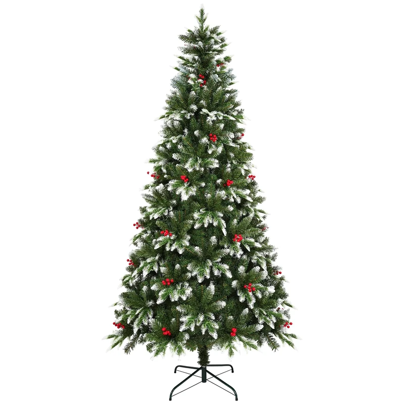 Uten Artificial 5ft Christmas Tree, PE Deluxe Snowy Artificial Indoor Home Xmas Tree Decoration, 500 Natural Looking PVC and PE Tips, 23 Groups Red Berries, Hinged Branches, Metal Stand, Reusable
