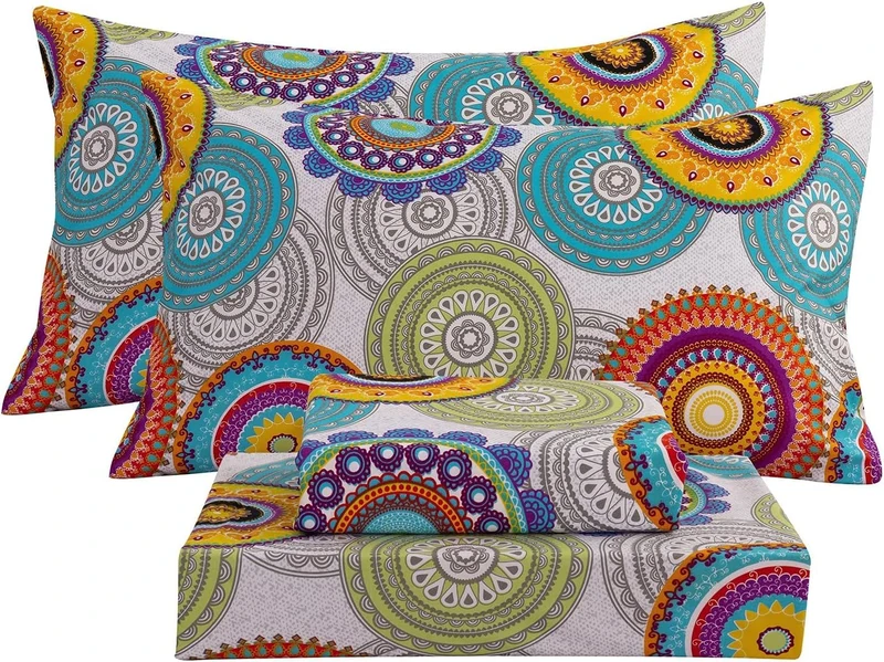 Bedlifes King Size Extra Deep Pocket Sheet Sets - Fits Mattresses Up to 18-24" Thick, 4-Piece Microfiber Set with 1800 Thread Count, Soft, Smooth, Breathable, Featuring Mandala Patterned - Image 1