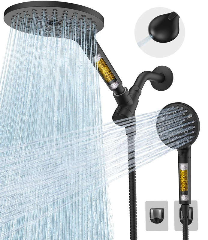Dual Filtered Shower Heads Combo, High Pressure Rain Shower Head with Handheld Spray Built-in Power Wash, Dual Handheld Shower Head for Hard Water, Remove Chlorine for Healthier Skin-Black - Image 1