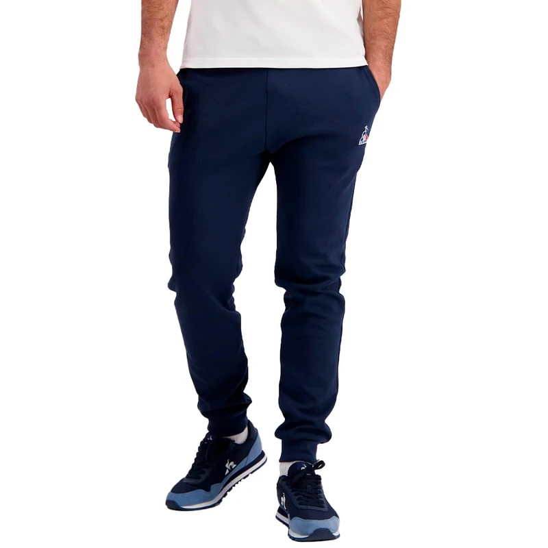 Le Coq Sportif - ESS Pant Slim N°2 M - Double Face Polyester Cotton Trousers Slim Fit Man Elastic Belt Drawstring - Size M - Blue Dress Blues - Image 1